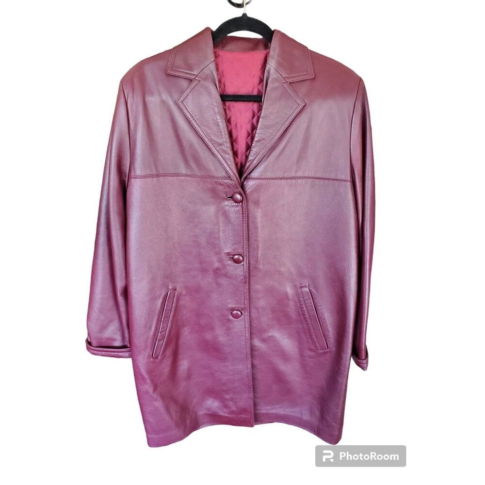 Vera Pelle Vintage Womens Jacket Leather Buttons Pockets Lined Italy Sz L (12)